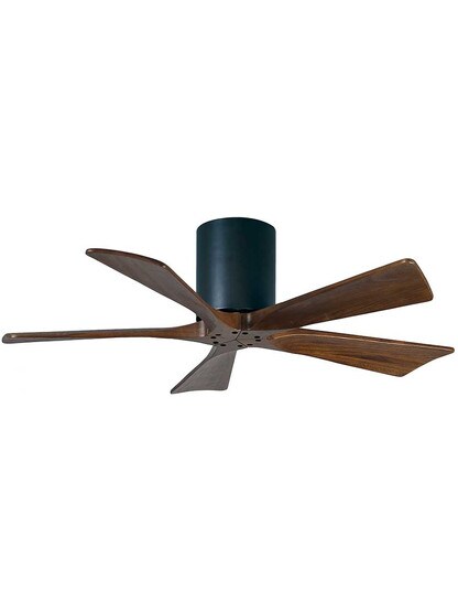Irene 42 inch 5-Blade Flush-Mount Ceiling Fan with Solid Wood Blades in Matte Black.